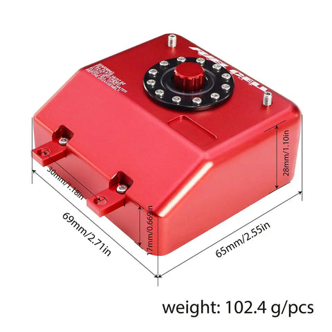Beefy Aluminum Alloy Simulated Cell Receiver Box For 1/10 RC Crawler Cars, Realistic Fuel Tank Style Showing Dimensions and Weight