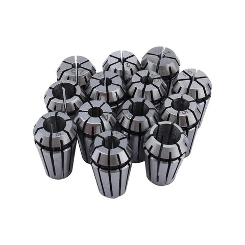 ER11 Collet Set 13Pcs For CNC Milling And Engraving Machines Spring Collets Clamp Kit arranged together on white background
