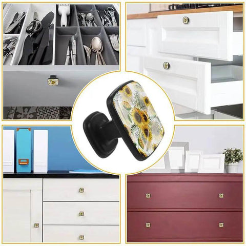 Slap These Four Pack Sunflower Cabinet Knobs Onto Your Dressers Or Kitchen Drawers For A Quick Remodel. Matte black square mount.
