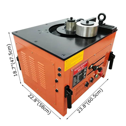 Badass Heavy Duty Electric Rebar Bender With 1-1/4 Inch Max Diameter Steel Bending Table Machine 110V 3000W showing dual foot switches and iron frame.