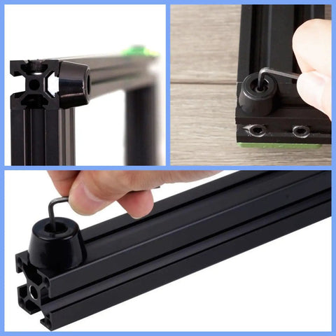 16 Complete Sets Anti Vibration Feet Kit With 20mm Rubber Pads For 2020 Aluminum Extrusion Includes 16 Rubber Feet, 16 T Nuts, 16 M4x12 Screws, And 1 Wrench For Rock Solid Stability On Heavy 3D Printers And CNC Machines, installed on 2020 aluminum profile