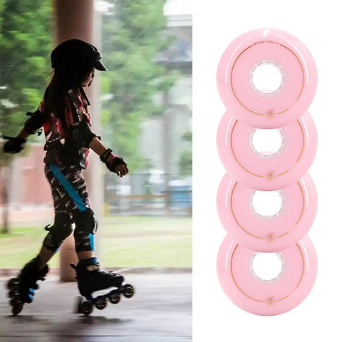 Inline Skates Replacement Wheels Pack 4 Or 8 72mm 76mm 80mm 86A Hardness Built To Last Durable Grippy Flat Flower Design on pink background