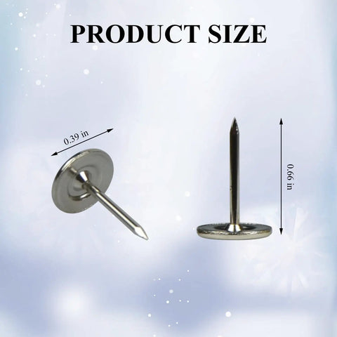Heavy Duty Silver Thumb Tacks And Push Pins 50 Pack Straight Up Premium Multi Purpose Decorative Wall Fasteners shown at 0.39 in and 0.66 in sizes.