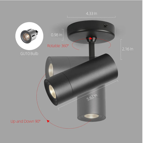 LED Dimmable Ceiling Spotlight For Indoor Accent Lighting, Hardwired Surface Mount Adjustable Directional Spotlight, Black Finish.