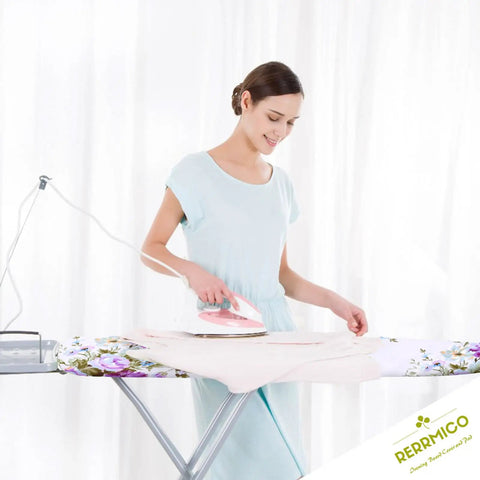 Woman ironing on Eco Friendly Cotton Ironing Board Cover And Pad For Standard 15x54 Inch Boards With Elastic Edge