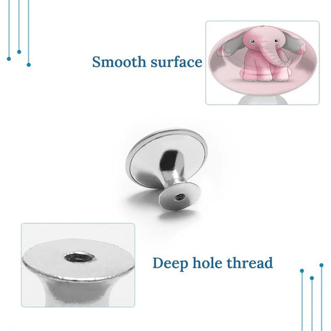 Elephant Themed Round Cabinet Knobs Set With Screws Premium Stainless Steel Pulls For Kitchen And Bedroom Cabinets Durable Rust Proof Lightweight Hardware No Fuss Easy Install 2 Pack, pink elephant knob and silver screw base
