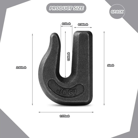 Heavy Duty 3/8 Inch Weld On Chain Hooks G70 Rated Grab Hooks For Chain Pulling And Lifting Weldable Hooks 6600 Lbs Capacity