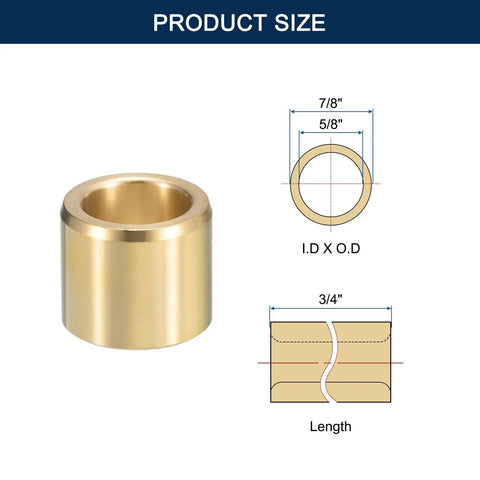 Rugged Cast Brass Sleeve Bearing Five Eighths Inch Bore Seven Eighths Inch Outer Diameter Three Quarters Inch Length Self Lubricating Bushing For Plain Shafts Built Tough With Wear Resistance High Load Capacity Corrosion Resistant, size diagram