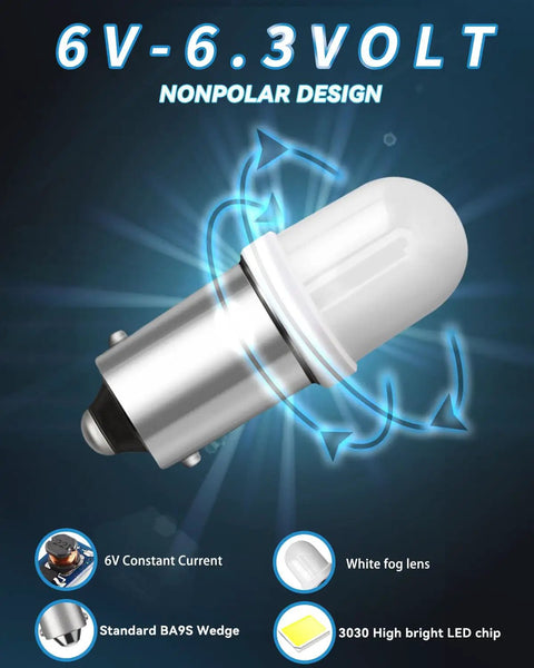 Bayonet LED Bulbs BA9S 6V 6.3V Non Polar DC AC For Pinball Machines And Vintage Electronics Warm White Light feature diagram
