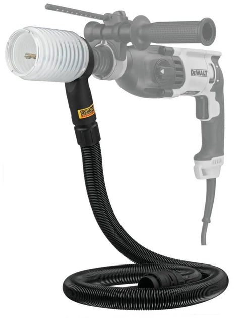 Three Precision Tuned Clear Tube Dust Extraction Cup Set For SDS Plus Rotary Hammers, OSHA Compliant, attached to drill