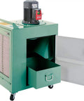 Heavy Duty Pro Rig 1.5 Horsepower Metal Dust Collector Pumping Solid 650 Cfm Airflow With Triple Stage Micro Filtration, open drawer view.
