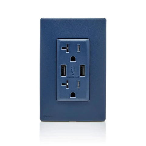Renu USB Charger And Tamper Resistant Duplex Outlet With 20A 125V AC Capacity RUAA2 RN Rich Navy Finish Dual Fast USB Ports