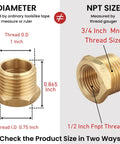 Brass 2-piece reducer hex bushing, 3/4 in MNPT male to 1/2 in FNPT female.