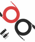 Outdoor Solar Panel Extension Cable 20 Feet Total with Red and Black 10 AWG Leads, Male and Female Connectors shown on a white background.