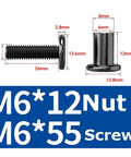 Heavy Duty M6 Beveled Flat Head Cross Furniture Bolts And Nuts Kit 40 Sets For Indoor Outdoor Use Premium SS304 Stainless Steel Fasteners For DIY Projects And Furniture Builds With Durable Threads And Easy Tightening, M6 x 55 mm bolt and nut size diagram