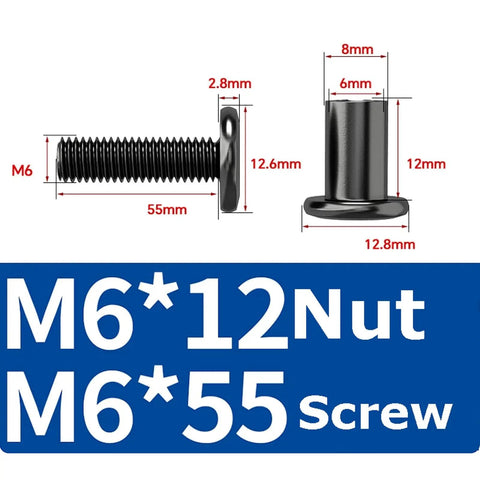 Heavy Duty M6 Beveled Flat Head Cross Furniture Bolts And Nuts Kit 40 Sets For Indoor Outdoor Use Premium SS304 Stainless Steel Fasteners For DIY Projects And Furniture Builds With Durable Threads And Easy Tightening, M6 x 55 mm bolt and nut size diagram