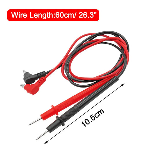 Dual Banana Plug Multimeter Probe Leads Set 60cm 1000V rated red and black test cable with non-slip grips and 2mm probe tips.