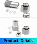Check valve, stainless steel G-female threads, 1/8–1/2 in; exploded view with spring and O-ring.
