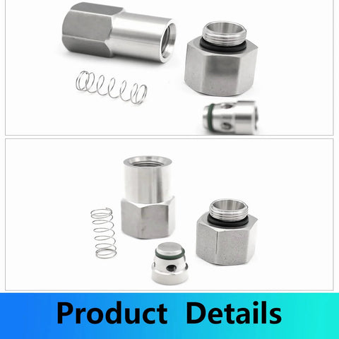 Check valve, stainless steel G-female threads, 1/8–1/2 in; exploded view with spring and O-ring.