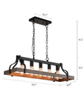 Rustic Farmhouse Kitchen Island Pendant Light With Five Lights Linear Chandelier In Black With Retro Wood Finish Industrial Vibe