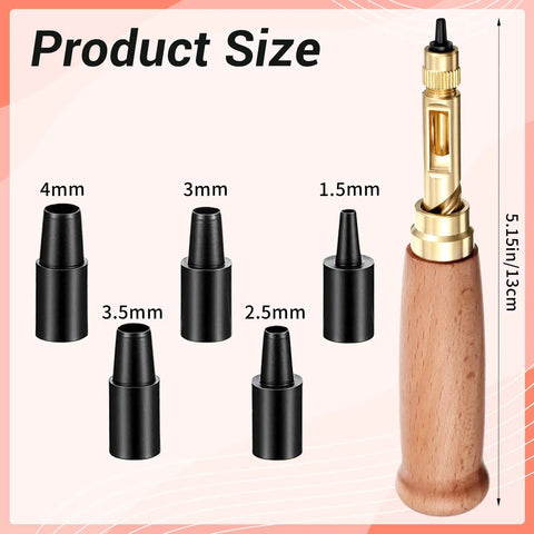 Adjustable Leather Hole Punch Boasts A Comfy Wooden Handle And Six Swappable Brass Inserts Spanning 1.5mm To 4mm, Setting Up Fast For Reliable Belt Work, Bag Repairs, And Diy Crafts That Are Easy As Pie.