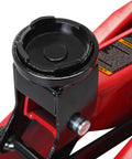 Close-up of 1.5 Ton Hydraulic Trolley Floor Jack With Blow Mold Carrying Case, Heavy Duty Steel Car Jack For DIY Garage Use, Red