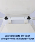 Rock Solid Aluminum Foldable Toilet Safety Rail With Sweet Comfort Handles Quick Height Adjustments Universal Fit For Standard Or Raised Seats No Sweat Drop In Setup Senior Support For Post Surgery Recovery adjustable bracket on toilet for easy installation.