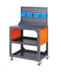 Beefy Heavy Duty Rolling Tool Cart With Three Tier Thickened Storage Shelves And Wheels Steel Utility Cart For Garage Shop Or Warehouse Portable Tool Chest On Casters with pegboard and bins