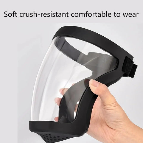 Hand holding Full Face Cycling Shield 2 Pack Unisex Clear Splash Proof Eye Nose Mouth Guard No Fog No Splash
