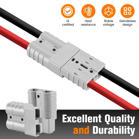 10 Pack 50 Amp Battery Quick Connect Disconnect Plug Kit For 6 To 8 Gauge Cables showing grey connectors with silver terminals