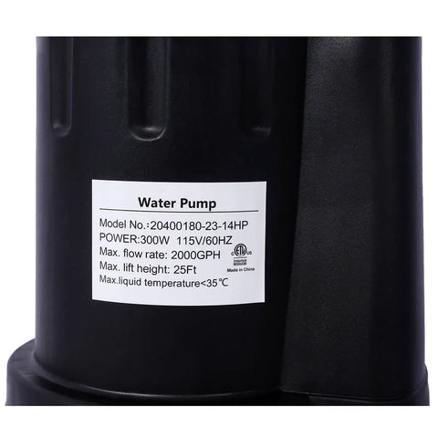 Heavy Lift Submersible Sump Pump Built With A Rock Solid Quarter Horsepower Motor And Ten Foot Cord with technical label details.