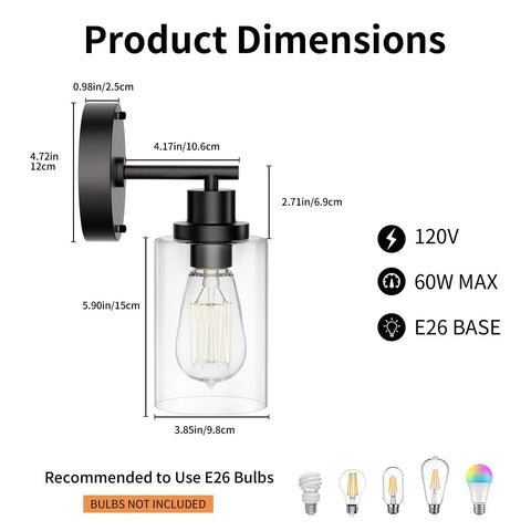Modern Black Wall Sconce With Sleek Led Fixtures Compact Indoor Lighting measuring 5.11x3.85x10.62 inches, perfect for bedroom and bathroom.