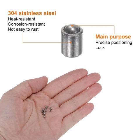 Top Shelf 10 Piece Ball Spring Plungers Crafted From Heavy Duty 304 Stainless Steel Killer For Cabinet Latches, shown in hand.