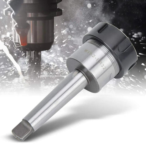 MTA2 ER32 High Speed Steel Collet Chuck Holder for CNC lathe and milling with 1-20mm range, shown with water spray background