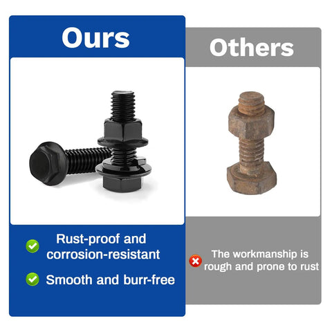 16 Piece M8 x 25mm Flange Head Bolts Kit With Serrated Flange Nuts And Washers In Carbon Steel Black Oxide Finish vs competitor