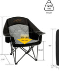 Two Pack Oversized Padded Camping Chair Heavy Duty Quad Fold Arm Chair Portable For Outdoor Use Supports Up To 500 Lbs With Diamond Quilted Cushion For Beastly Comfort Black showing padded design and measurements