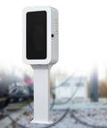 Heavy Duty EV Charger Guard Box Featuring Lock Tight Mechanical Combination Lock And Clean Wall Mount Setup For Foolproof Weather Coverage and Hassle Free Garage Parking For Your Main Ride Year Round Right Now, white enclosure on a post.