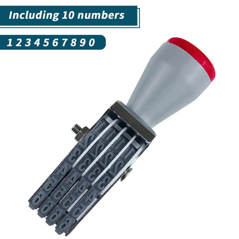 Killer 4 Digit Number Roller Stamp With Changeable Dial Wheel For Egg Dating And Custom Marking No Sweat Setup Heavy Duty Rubber Rolling Tool showing adjustable dials and red handle.
