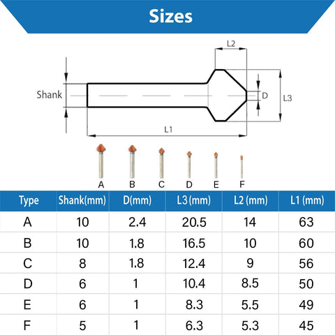 TJR countersink set, 90° HSS coated drill bits for chamfering; sizes 1/4"–4/5" (6 pcs)