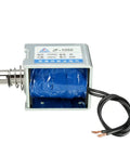 DC 12V 60N 10mm Stroke Pull Type Open Frame Solenoid Electromagnet For Precise Linear Motion With Plunger Spring Return Low Heat Rise JF 1050 Industrial Grade Build For Durable Automation Projects With High Repeatability And Long Life, open-frame solenoid with plunger, spring, and cable