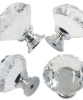 Six Pack Crystal Drawer Knobs 1 Point 2 Inch Diamond Glass Cabinet Knobs with screws, clear finish, chrome base