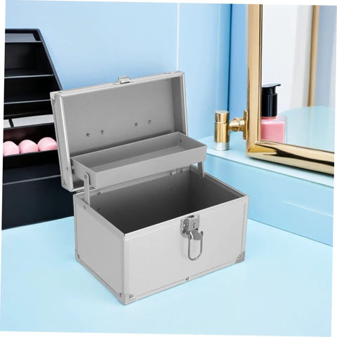 Lockable Portable Double Layer Tool Box Case with Ergonomic Handle Aluminum Alloy Build Spacious Storage Rugged Carrying Case