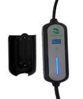 Heavy Duty Electric Vehicle Charger With 25 Foot Cord J1772 Connector and Nema Adapters, featuring LED display and wall mount.