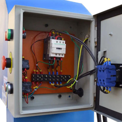 Electric 150 Ton Hydraulic Press Brake Bender Machine control circuit with wiring and components for operation.