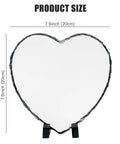 Heart Shaped Sublimation Slate Blank 7.9x7.9 Inch Rock Slate With Display Holder For Heat Press Printing shown with dimensions
