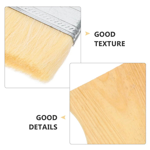 Close-up of 3 Piece Flat Paddle Paint Brush Set With Yang Wood Handles, Natural Wool Bristle For Oil, Acrylic And Wall Painting, Furniture And Art Projects, Go To Pro Grade Bristles For Precise Smooth Finishes, showing texture and details.