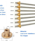Lead Screw 12mm Diameter Stainless Steel 304 With Copper Nut For 3D Printers CNC Machines And Engraving Tools Multiple Lead Options