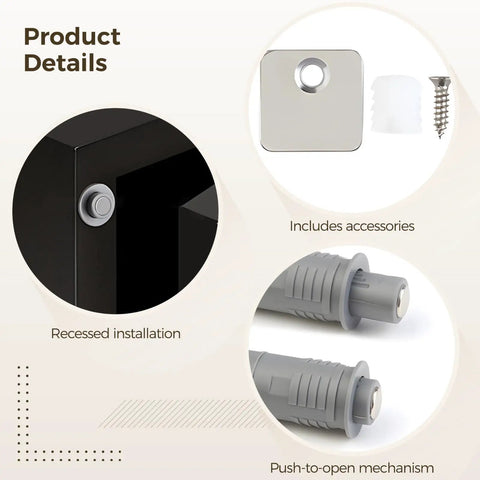 12 Pack Gray Short Stroke Push To Open Door Latches 2.9 Inch Hidden Damper with accessories, recessed installation and push-to-open mechanism