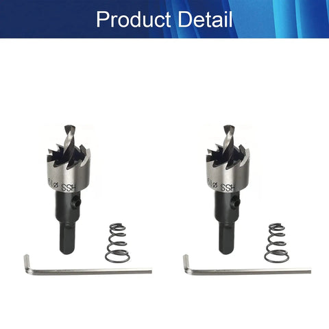 Durable 3/4 Inch HSS Hole Saw Set For Drilling Stainless Steel Aluminum Thin Iron Plastic And Wood, 2 Piece Triangular Shank Cutter Kit For Quick Clean Cuts By Hegebeck with springs and hex key