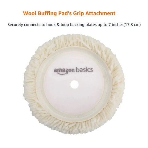 8 Inch Wool Buffing Pads Set For Compound Cutting And Polishing, 3 Pack, A Go To Kit, shown with ergonomic grip attachment